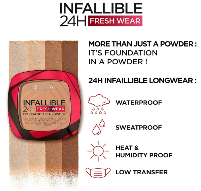 L'Oreal Infaillible Fresh Wear Foundation Powder swatch on skin
