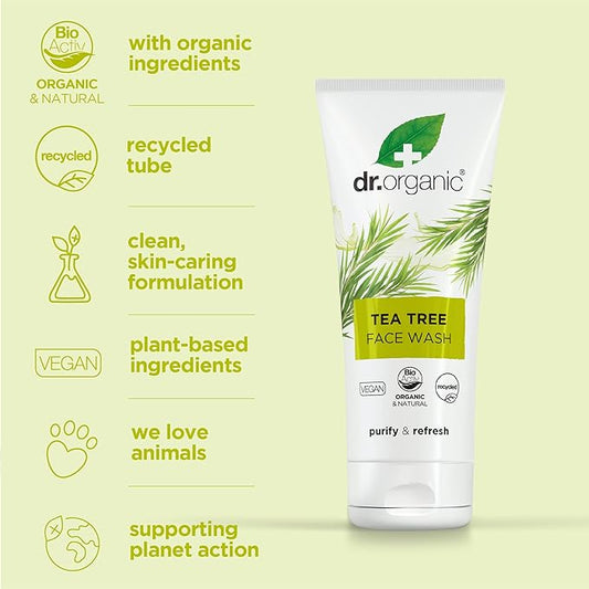 Dr Organic Tea Tree Face Wash 200ml – daily cleanser for blemish-prone and oily skin