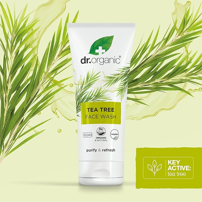 Dr Organic Tea Tree Face Wash 200ml foaming lather texture close-up