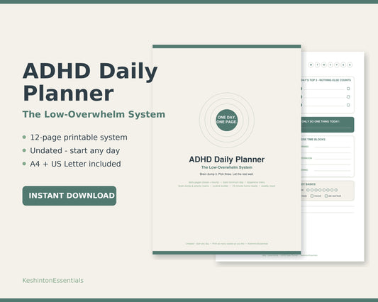 ADHD Daily Planner — Low-Overwhelm System (Digital Download)