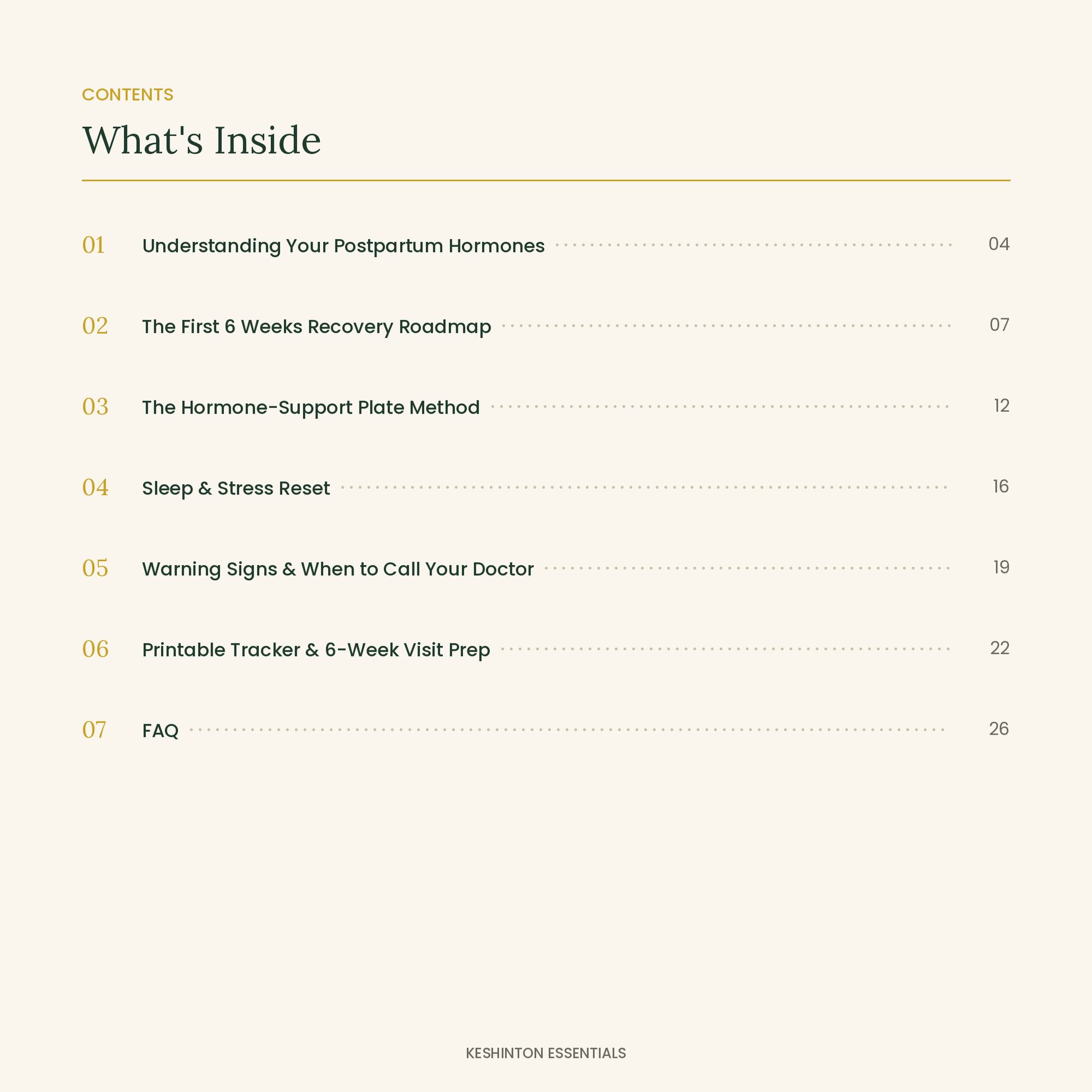 Fourth Trimester Reset table of contents