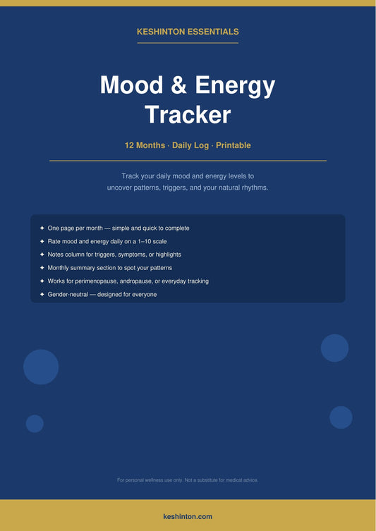 Mood & Energy Tracker Printable — Daily Wellness Journal (Digital Download)
