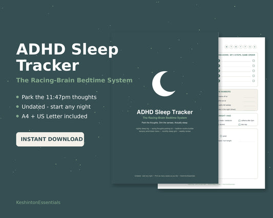 ADHD Sleep Tracker — Racing Thoughts & Bedtime Routine (Digital Download)